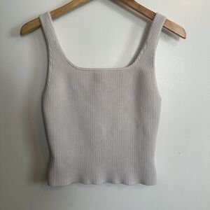 Aritzia Babaton Sculpt Knit Squareneck Tank Top Womens Large White Ribbed